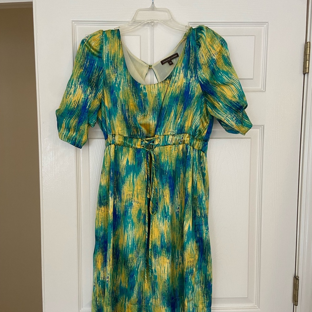 Collective Clothing yellow blue green dress. Short sleeve